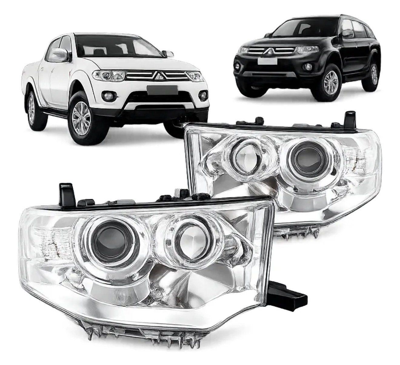 Par de Farol para L200 Triton 2009 a 2015 cromado